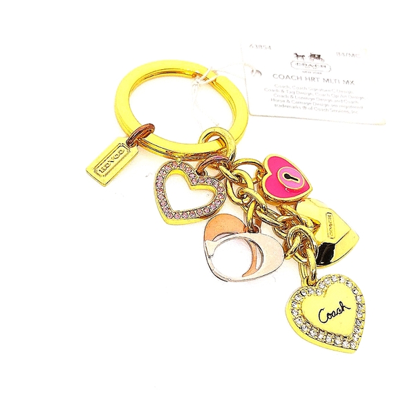 Vintage COACH Gold Pink Multi Heart CZ Keychain Fob #63854 - Picture 2 of 4